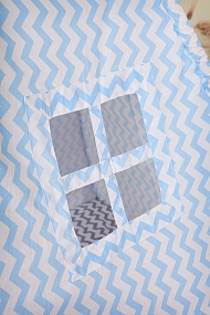 Домик Вигвам,(160х120х120) цвет голубой зигзаг+подушка кошка